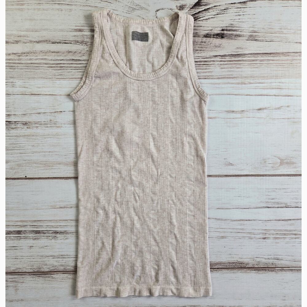 Athleta Oatmeal Long Fitted Ribbed Tank Top Sz L